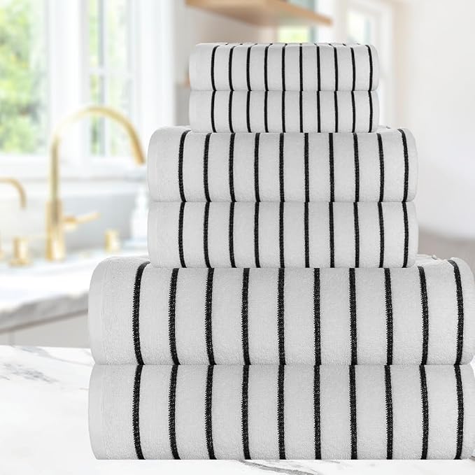 CASA COPENHAGEN Ecstatic 6 Pieces Towel Set- White, 600 GSM 2 Bath Towel 2 Hand Towel 2 Washcloth, Designed in Denmark Made of Soft Egyptian Cotton for Bathroom, Kitchen & Shower