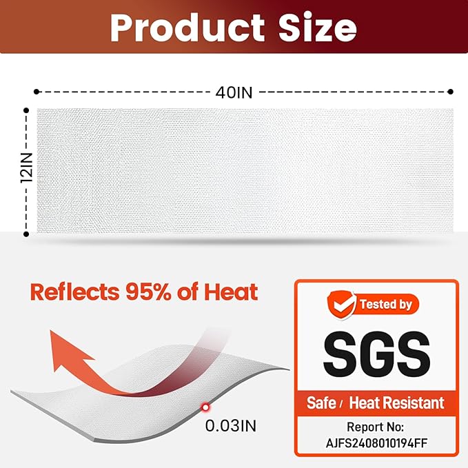 Heat Shield Automotive Aluminum Reflects 95% of Radiant Heat , 12" x 40" Stove Heat Shield to Protect Refrigerator, Heat Shield Wrap for Exhaust, Motorcycle, Wood Stove, Cabinet, Fireplace (Silver)