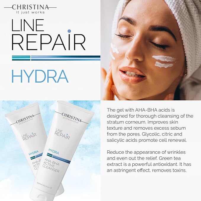 Christina Line Repair AHA BHA Facial Cleanser with Salicylic Acid | Revitalize, Improve Skin Texture, Reduce Wrinkles with Green Tea Face Wash | Infused with Glycolic Acid | For All Skin Types 250ml