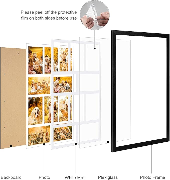 13x21 Collage frame with 10 Openings 4X6 Pictures, Multiple Picture Frame with Mat, Wall or Tabletop Decor, Black Wood Grain,2 Pack