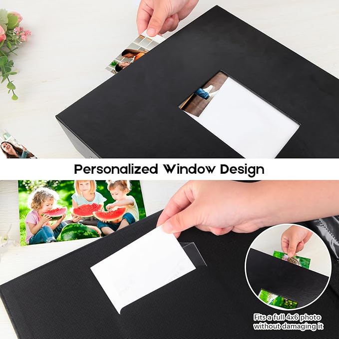 1000 Pocket Photo Album 4x6 Leather Cover, Extra Large Capacity Holds 1000 Horizontal and Vertical Photos, Acid Free Non Stick Pages with Front Window, Perfect for Wedding Family Baby Memories (Black)