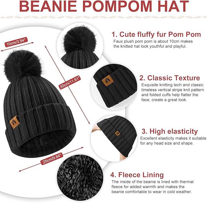 UMIPUBO Winter Beanie Hats Scarf Touch Screen Gloves Fuzzy Socks Ear Muffs 5pcs Set for Women Winter Ski Outing Set