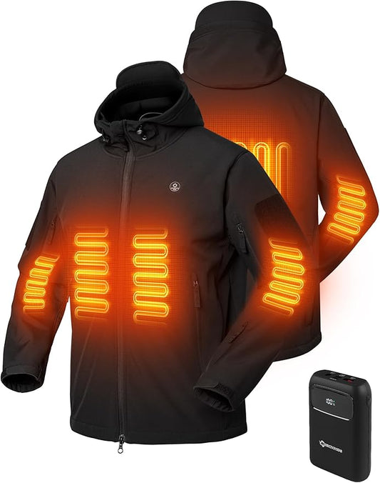 ANTARCTICA GEAR Men's Heated Jacket with 12V 15000mAh Battery, Water-Resistant Winter Softshell Hooded Coat