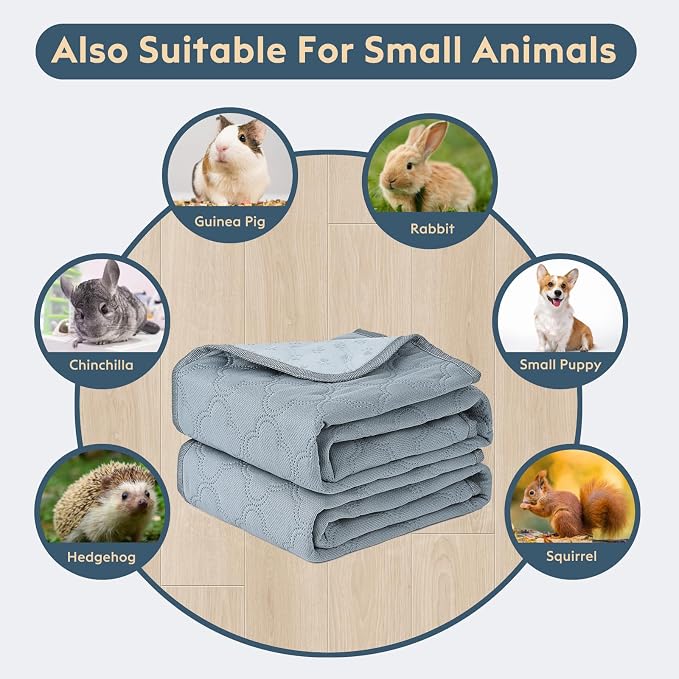 FunFurry Washable Guinea Pig Cage Liner - 2 Pack Reusable Washable Pee Pads，Waterproof Guinea Pig Bedding for Small Animal - Rabbit Bunny Hamster Puppy (Light Grey, 24" X 47" - 2 Pack)