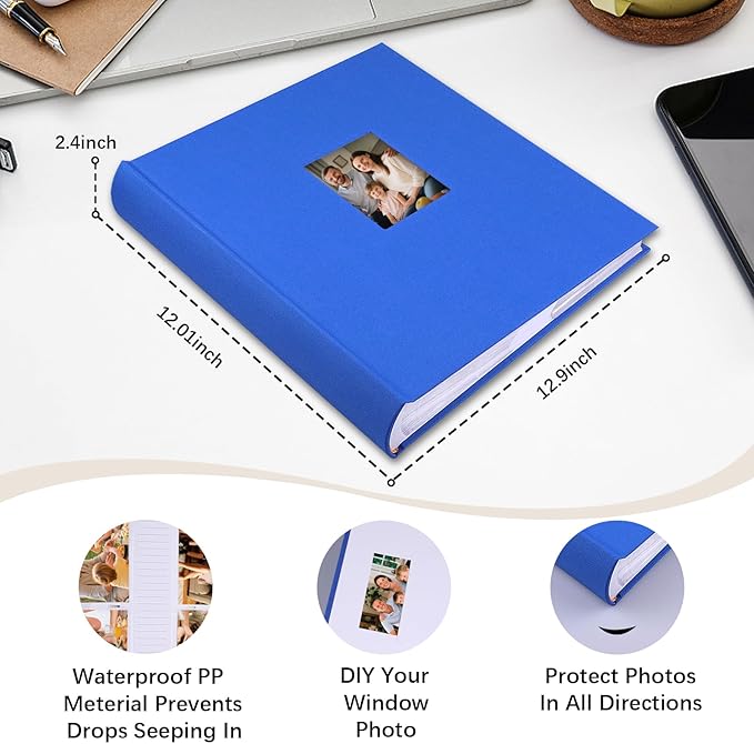 Photo Album 4x6 600 Photos with Writing Space Linen Cover with Front Window Picture Album, 600 Photos 4x6 Photo Album Book for Wedding Kids Travel Family Baby Pictures (Blue)