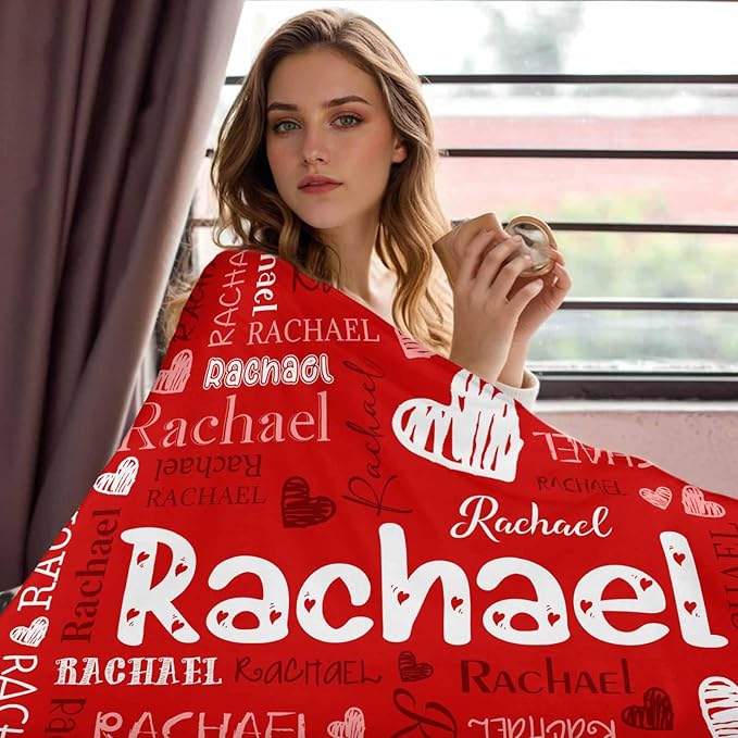 Custom Name Blanket for Kids Adults Personalized Baby Blanket with Name for Girls Boys Red Heart Personalized Christmas Birthday Gifts for Kids Women Mom