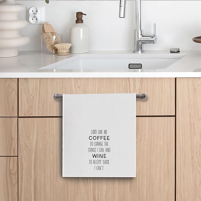 Funny Coffee Wine Towels - Coffee Lovers Wine Lovers Decorative Waffle Weave Dish Towels for Kitchen, Funny Wine Gifts Hand Towels, Coffee Lover Tea Towels, 16x24 Inch