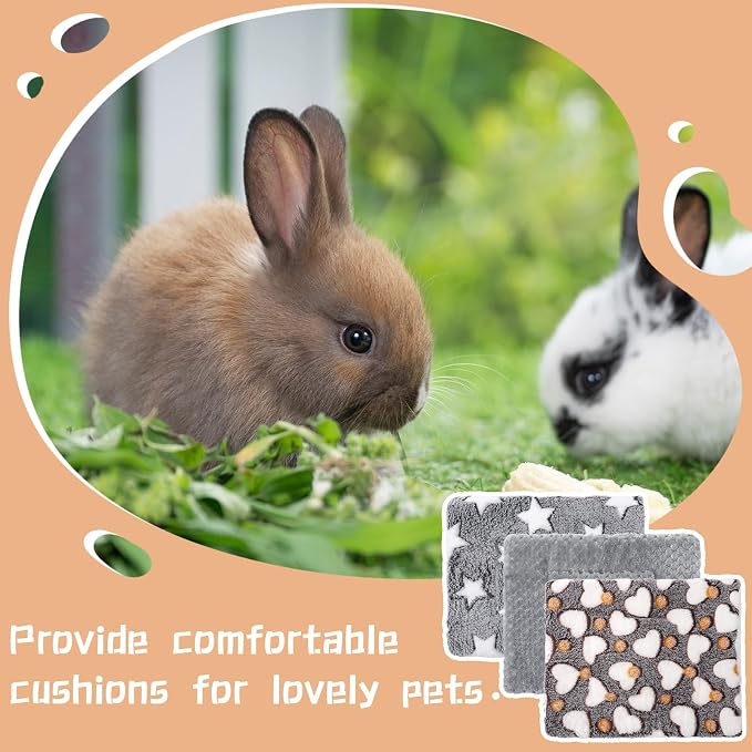 Jetec 3 Pcs Guinea Pig Beds, Fleece Small Animal Mats, Pineapple Grid, Gray | 10 x 11 in Soft Double Sided Fleece Pad for Rabbit, Hamster, Chinchilla, Rat, Warm Hideout, Cozy Small Animal Cage Bed