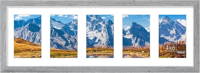 Vittanly 8x24 Collage Picture Frame, Displays 5Pcs 4x6 Pictures with Mat or 1Pcs 8x24 without Mat, Picture Frames Collage Wall Decor for Horizontal or Vertical Display, Grey, 1 Pack