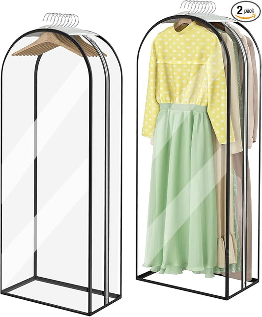 Garment Bags for Hanging Clothes 60” Long, Ultra Clear Suit Bags for Closet Storage, Moving Organization, Travel Covers with 10" Gussets for Coat, Dress, Shirt and Sweater - 2 PCS