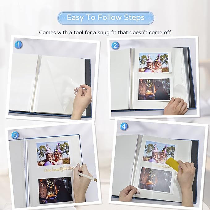 Popotop Large Photo Album Self Adhesive 4x6 5x7 8x10 Scrapbook Album DIY Picture Book,Gifts for Mom,Family Baby and Wedding,with Metal Pen and Plastic Board