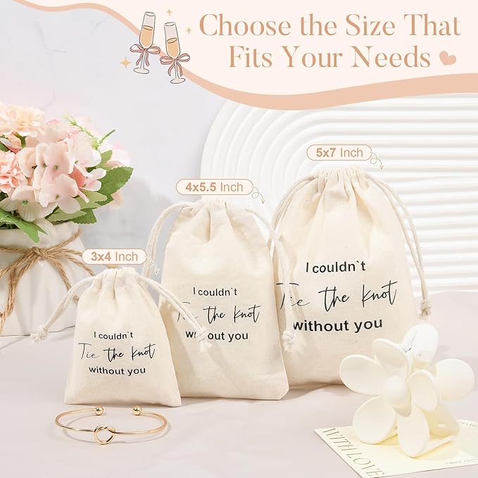 CEELGON 8 Pcs Drawstring Jewelry Pouch Bridesmaid Gift Bags Linen Cotton Fabric Wedding Bridal Party Favor Bags Bachelorette Tie The Knot Earring Packaging Proposal Gift (Natural)