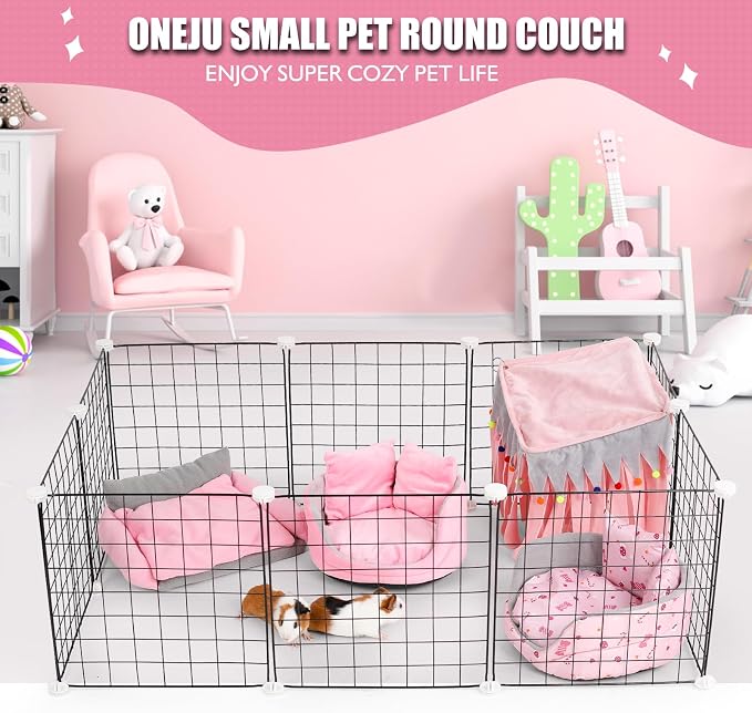 Guinea Pig Couch - Guinea Pig Bed, Removable Cushioned Pillow, Round Cuddle Cup Shape, Pure Pink and Gray, Ideal Bed for Small Pets
