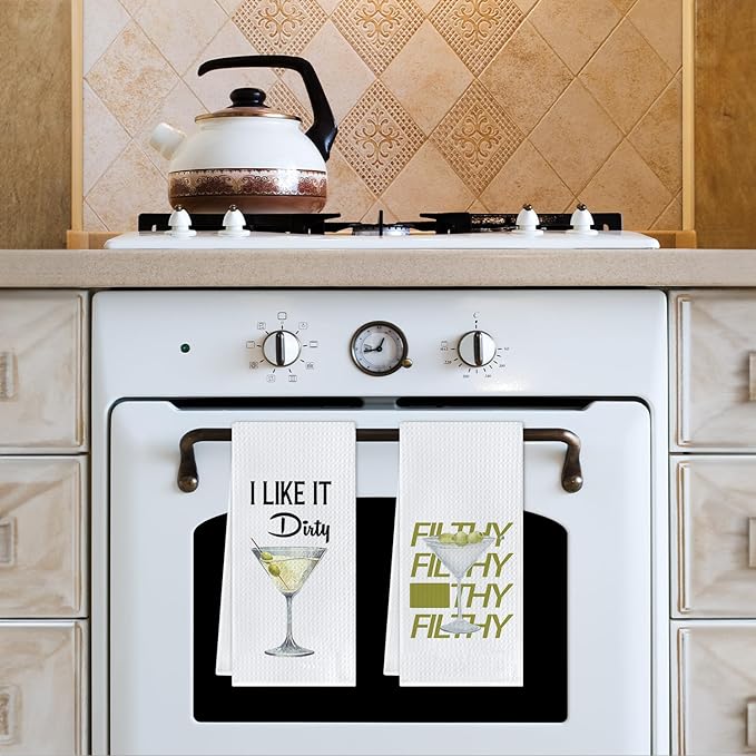Dirty Martini Gift - Martini Accessories,Martini Hand Towel,Funny Dirty Martini Mix Kitchen Towels,Martini Gifts for Women,16 X 24 Inches,Set of 2