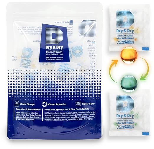 Dry & Dry 3 Gram[200 Packets] Orange Indicating Silica Gel Packets Desiccant Dehumidifiers - Food Safe Silica Packs, Silica Gel, Moisture Absorbers, Silica Packets, Desiccant Packs