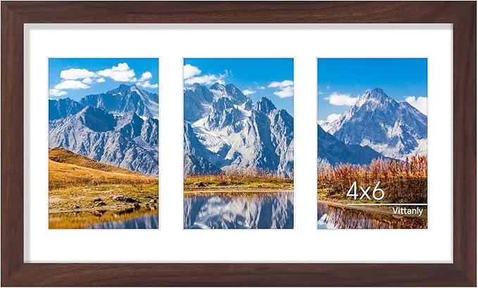 Vittanly 8x14 Picture Frames Collage Wall Decor, Displays 3Pcs 4x6 Pictures with Mat or 1Pcs 8x14 without Mat, Collage Picture Frame for Horizontal or Vertical Display, Brown, 1 Pack