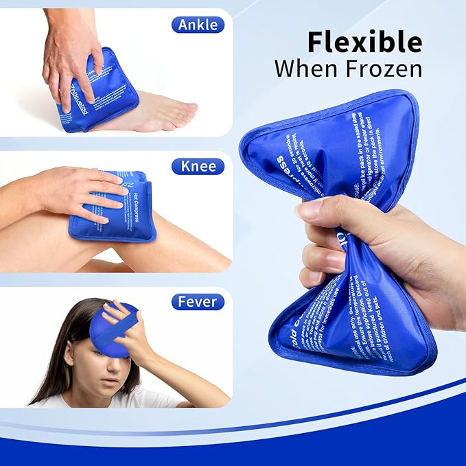 Gel Ice Pack for Injuries Reusable Soft Freezer Ice Bag with Strap- Hot Cold Compress Packs for Swelling Bruises Surgery Knee Shoulder Foot Back Ankle Neck Elbow Wisdom Tooth-2 Pack
