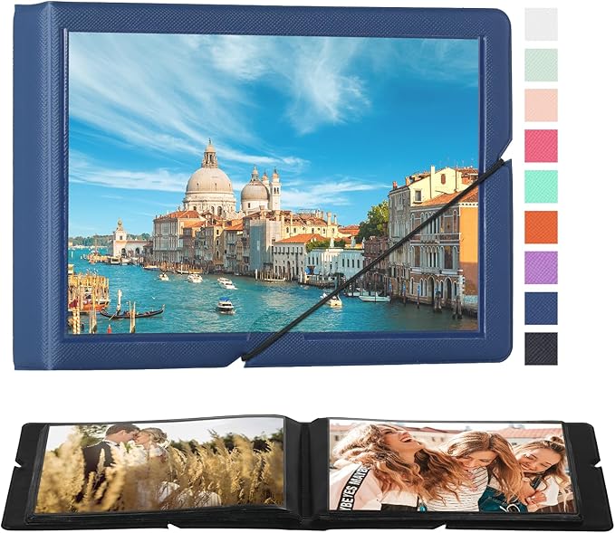 Lifting Small Photo Album 4x6 Holds 40 Photos with Customizable Cover，Mini Leather Picture Album Book for Wedding，Family，Baby Memories (Blue)