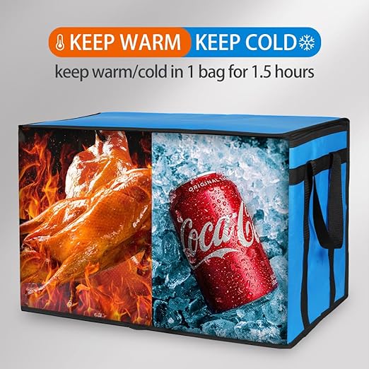 Bodaon Insulated Food Delivery Bag for Hot and Cold Meal, XXX-Large, Grocery Tote Insulation Bag for Catering, Pizza Warmer, Blue, 1-Pack