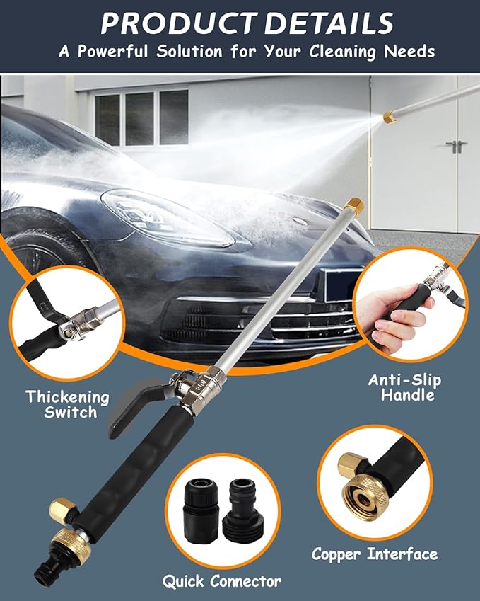 Upgraded Jet Nozzle for Garden Hose with 2 Different Nozzles and Hose Quick ConnectorsWasher Tools with 2 Different Nozzles and Quick Connectors