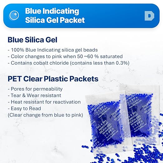 Dry & Dry 10 Gram [1000 Packets] Blue Indicating(Blue to Pink) Silica Gel Packets Desiccants Silica Gel Packets - Rechargeable Silica Packets, Silica Gel, Silica Gel Packs