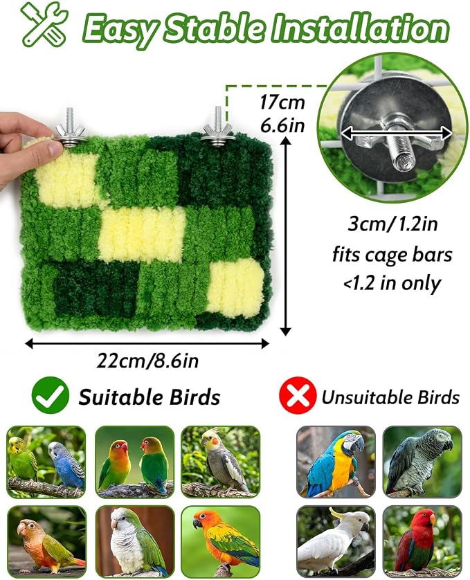 Warm Coral Fleece Bird Perch, Soft & Gentle for Sensitive Feet | Hanging Flat Resting Platform with Sturdy Frame, Secure Foot Grip, Spacious Perch for 1-2 Birds, Budgies & Cockatiels