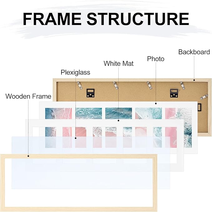 Vittanly 8x24 Collage Picture Frame, Displays 5Pcs 4x6 Pictures with Mat or 1Pcs 8x24 without Mat, Picture Frames Collage Wall Decor for Horizontal or Vertical Display, Nature Wood, 1 Pack