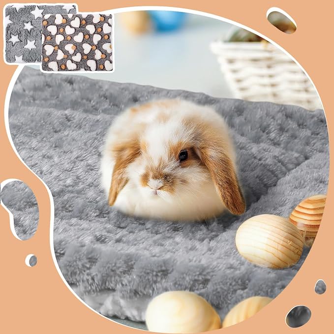 Jetec 3 Pcs Guinea Pig Beds, Fleece Small Animal Mats, Pineapple Grid, Gray | 10 x 11 in Soft Double Sided Fleece Pad for Rabbit, Hamster, Chinchilla, Rat, Warm Hideout, Cozy Small Animal Cage Bed