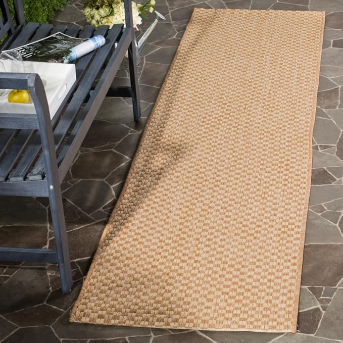 SAFAVIEH Washable Rug Outdoor Courtyard Collection - 2'3" x 10' Runner, Natural & Cream, Non-Shedding & Easy Cleaning, Ideal for Patio, Entryway, Mudroom, Hallway, Kitchen (CY8653-03021)