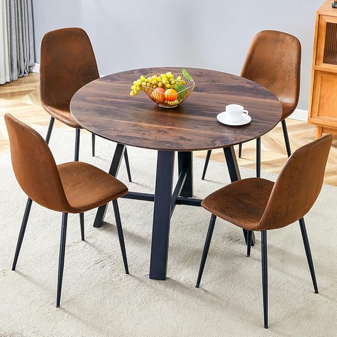 Round Dining Table Set for 4,Wooden Dining Table and Chairs Set of 4,42” Modern Kitchen Table Set for Dining Room,Office,Small Space,Apartment