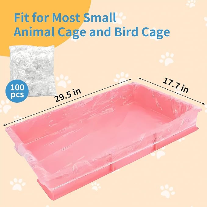 Disposable Cage Liner Bags (50-Pack) – 26'' X 18'' Clear Plastic Rabbit Cage Liners, Leak-Proof Toilet Film for Bunny, Guinea Pig, Hamster, Hedgehog & Small Animals – Universal Crate Tray Covers for