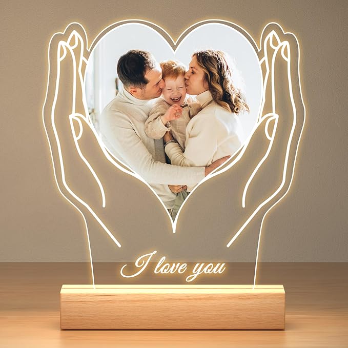 Custom Picture Frames with Photo, Customized Photo Frame with Night Light, Personalized Picture Frame, Customized Christmas Birthday Gifts for Women Men Mom Dad Baby Kids Grandma Grandpa Family