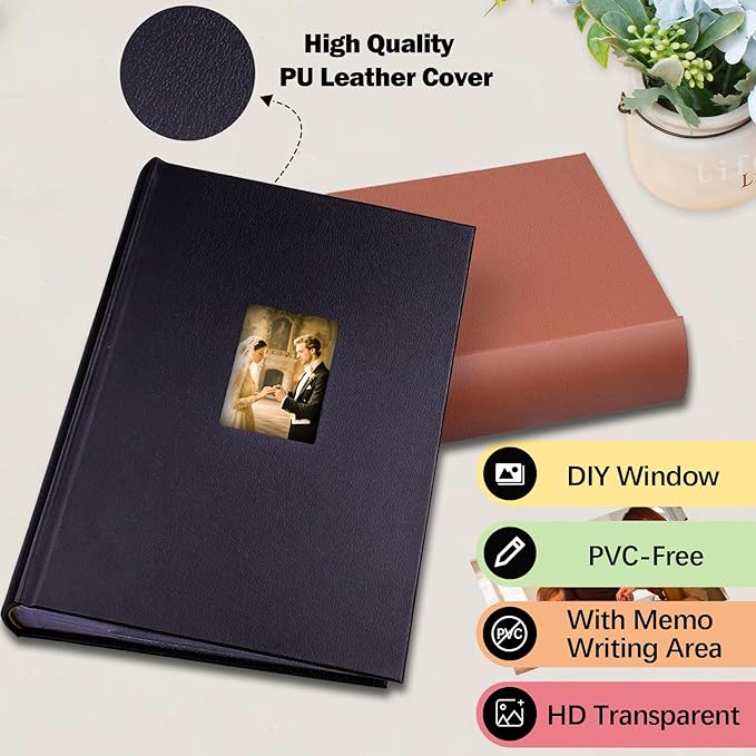 Ruibytree Photo Album 4x6 450 Photos with Writing Space,PU Leather Cover with Front Window Picture Album,4 x 6 Photo Book for Wedding Kids Travel Family Baby Vacation Couple (Black)