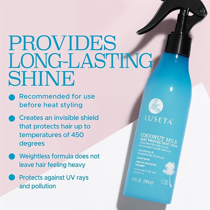 Luseta Coconut Milk Heat Protection Spray for Hair Styling, Preventing Heat Damage and Breakage for Women and Men 8.5oz