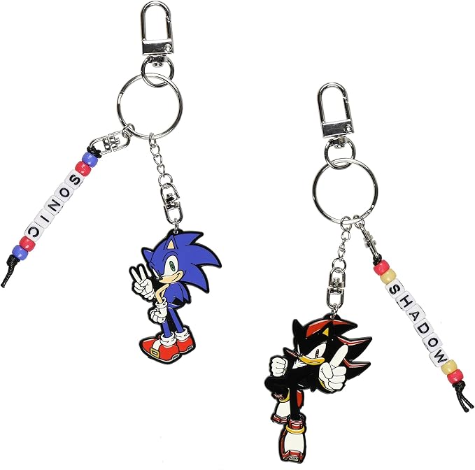 JUST FUNKY Sonic and Shadow Keychain Set 2 Pack Enamel Metal Sonic the Hedgehog Beaded Accessory