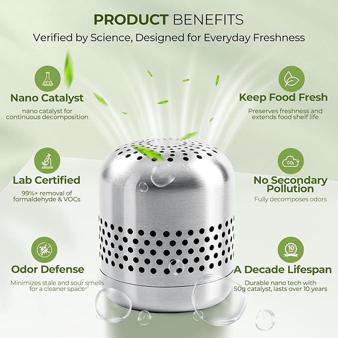 Refrigerator Deodorizer – Lasts for 10 Years, Long-Lasting Odor Eliminator for Fridge, Closet, Car -More Effective Than Baking Soda Charcoal Air Purifier - Nano Catalyst Technology (1 Pack)