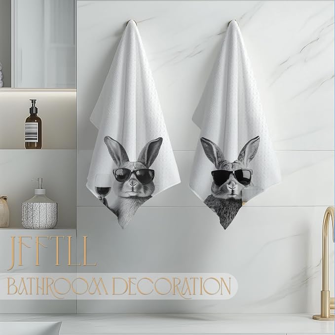 Funny Bunny Kitchen Towels Set of 2, Funny Kitchen Decor, Wine Station Wine Bar Decor, Black and White Bunny Owner Gift Hand Towel, Dining Room Decorative Tea Towel Dish Towels 16x24 Inch