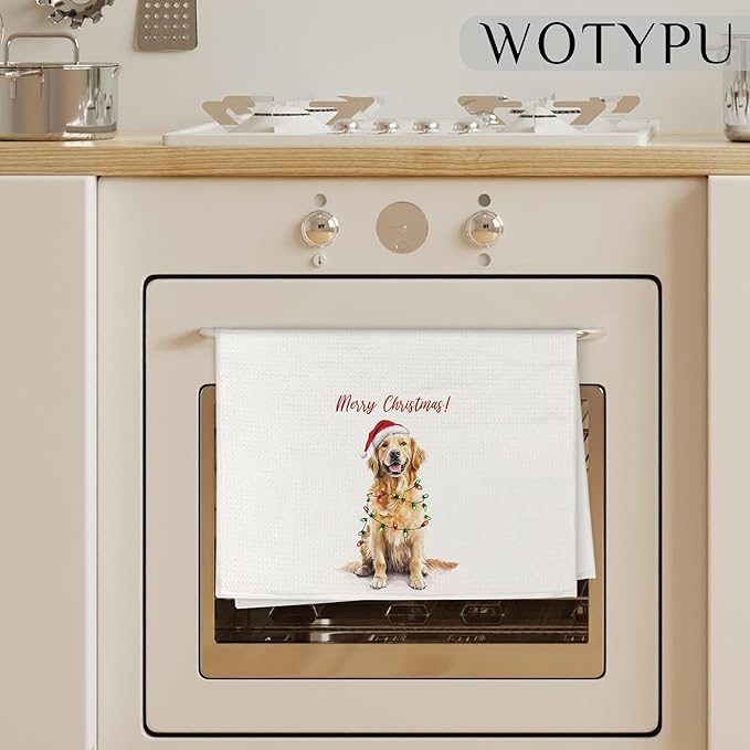 Golden Retriever Christmas Kitchen Towels, Golden Retriever Gifts for Women Men Dish Tea Towels, Dog Lover Gifts Decorative Hand Towel for Bathroom, Christmas Bathroom Decor, 16X24 Inch