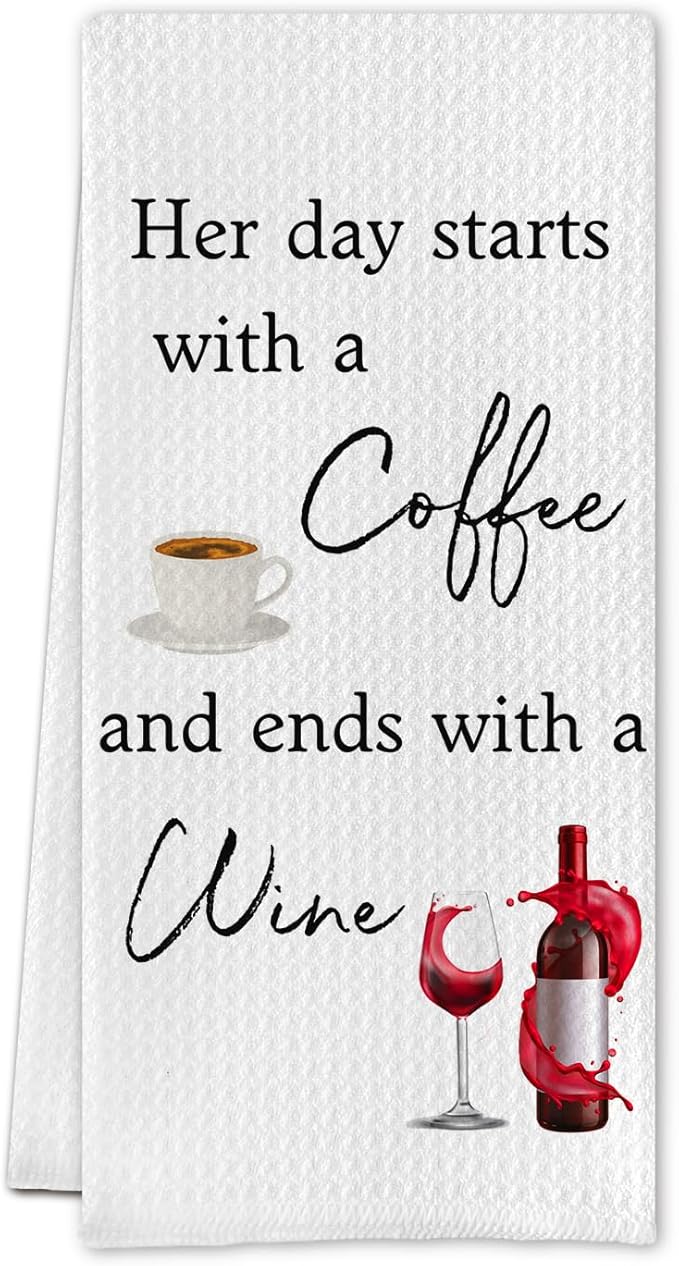 Funny Kitchen Towels,Funny Wine Dish Towels,Wine Lovers Gifts for Women,Coffee Lover Gifts for Women 16 X 24