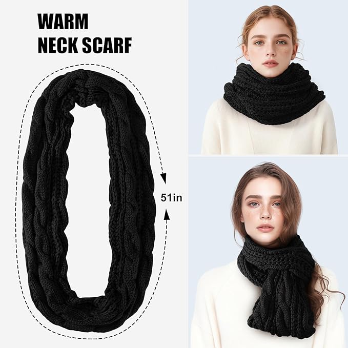 Winter Beanie Hat Scarf Gloves Set, Winter Clothes for Women, Fleece Lined Hats Touchscreen Gloves Thick Neck Warmer