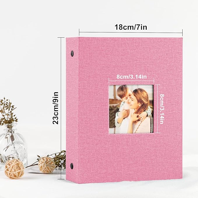 Ywlake Photo Album 4x6 200 Pockets 2 Packs, Linen Photo Albums Holds 200 Horizontal Pictures Only Pink