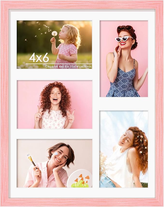 11x14 Collage Picture Frame 4x6 Collage Picture Frame Displays Five 4x6 inch Photos or 11x14 (Without Mat) Wall Decor Wall Hanging or Tabletop Pink