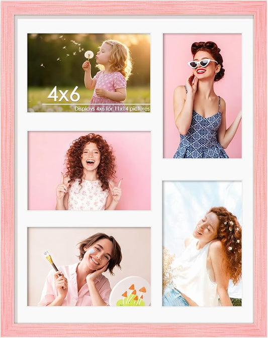 11x14 Collage Picture Frame 4x6 Collage Picture Frame Displays Five 4x6 inch Photos or 11x14 (Without Mat) Wall Decor Wall Hanging or Tabletop Pink