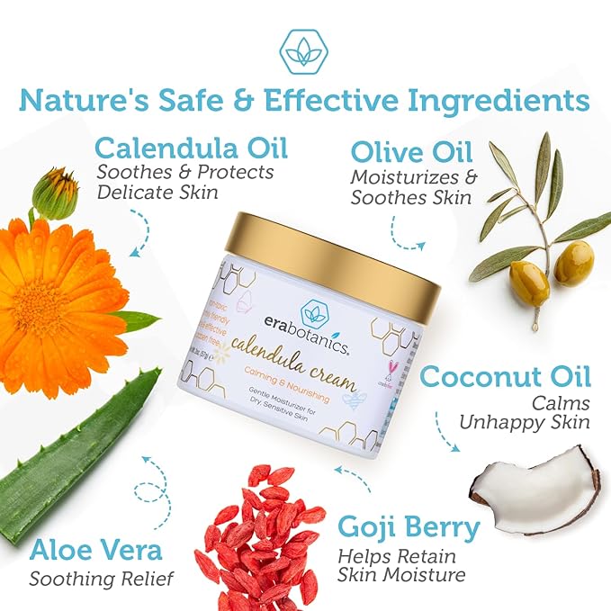 Era Organics Calendula Cream for Babies - Soothing & Nourishing Baby Moisturizer with Cocoa Butter, Rosemary & More - Face & Body Cream for Sensitive Skin, Made in USA
