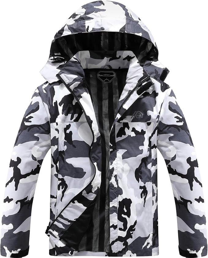 OTU Men's Lightweight Waterproof Hooded Rain Jacket Outdoor Raincoat Shell Jacket for Hiking Travel