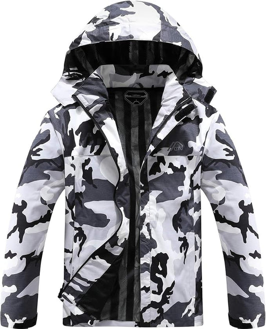 OTU Men's Lightweight Waterproof Hooded Rain Jacket Outdoor Raincoat Shell Jacket for Hiking Travel