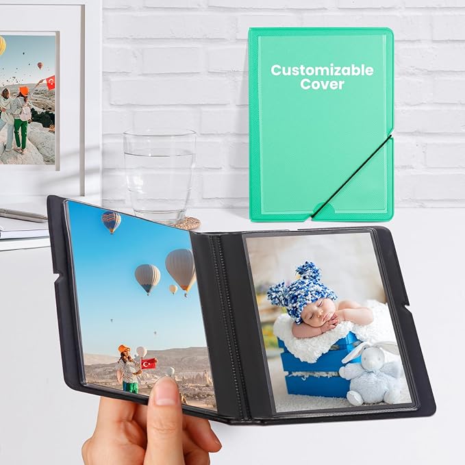 Lifting Small Photo Album 4x6 28 Pockets Plastic 4 x 6 Photo Book Album with Customizable Cover Mini Picture Album for Family Wedding Anniversary Baby Vacation (Robin Egg Blue)