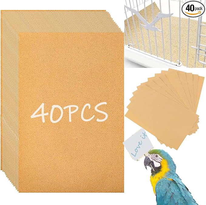 40PCS Gravel Liner Paper for Bird Cage,11x17 In Bird cage Liner Paper-Gravel Paper Special for Bird Cage in Sea Sand,Parrot Cage Sandpapers Cushion Pad Pet Bedding Accessories (40PCS 11 x 17 Inch)