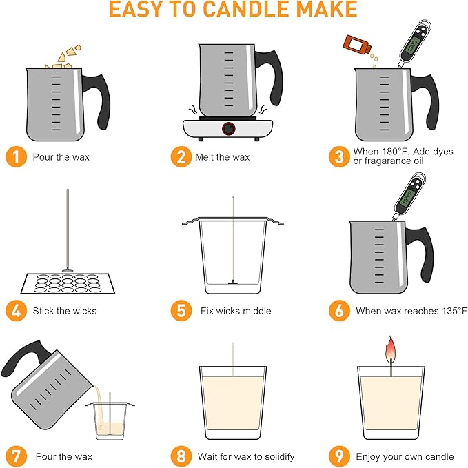 Ohcans Candle Making Kit Supplies, Soy Wax DIY Candle Making for Adults, with 900ml Candle Make Pouring Pot,Candle Jar Candle Wicks, Wicks Sticker, Wicks Holder, Thermometers