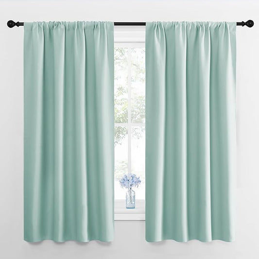 NICETOWN Blackout Curtains for Bedroom, Blackout Curtain Panels, Aqua Blue, 1 Pair, 42 by 45-inch, Window Treatment Energy Saving Thermal Insulated Solid Rod Pocket Blackout Drapes/Draperies